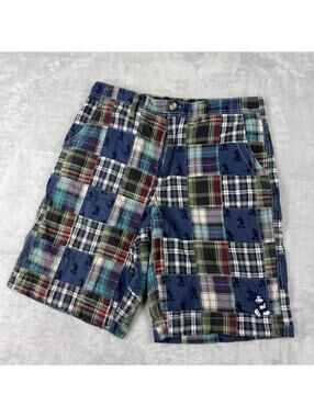 Disney Cruise Line Patchwork Shorts Mens W32 Plaid Mickey Cotton Casual Preppy